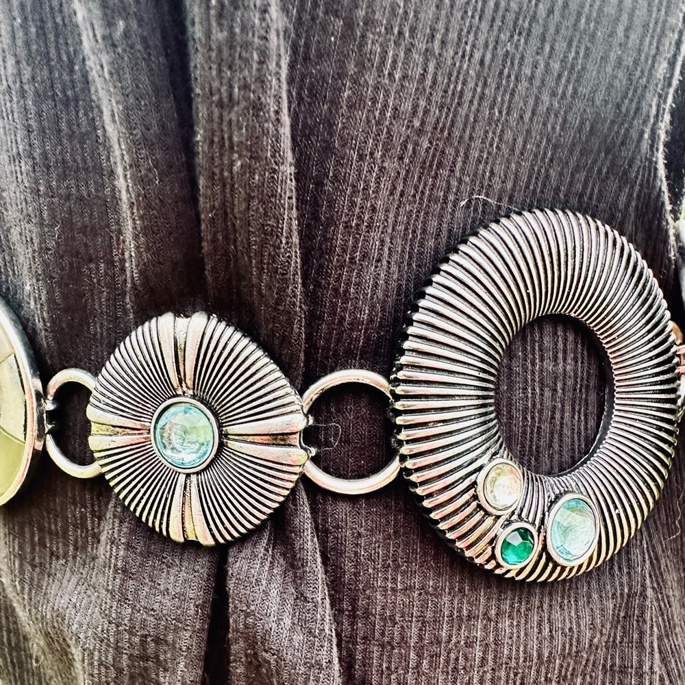 Chico's Silver Chain Statement Belt with blue & green accents - Picture 8 of 10